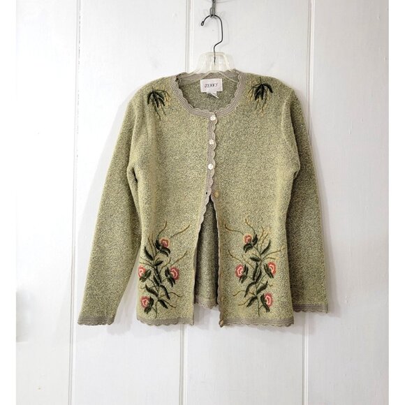 Embroidered Cottagecore Sweater with Crocheted Trim Size Medium - Picture 3 of 5